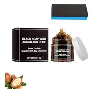 Black Soap with Argan and Rose, Organic Moroccan Black Soap - Deep Cleansing & Moisturising Body Scrub, Gentle Cleansing & Moisturising - For All Skin Types (1)