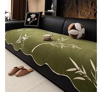 Black Sofa Cover with White Floral Embroidery, One-Piece Cotton Non-Slip Design, Machine Washable, Multi-Purpose Furniture Protector (green, 1PC 90×260cm/36×102″)