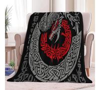 Black Soft Cosy Sherpa Blanket Nordic Style Viking Runes Mystic Symbols Fleece Throw Blanket for Kids Adults Lightweight Fluffy Blanket Breathable Blanket for Sofa Bed Couch Single 130 x 150 cm
