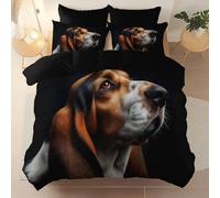 Black Soft Microfiber 3-Piece, Close-Up Portrait Animals Hound Printed Bedding with 2 Pillow Cases, Easy Care Reversible Quilt Cover, Durable Zipper Closure Duvet Cover Set 200 × 200 cm