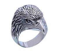 Black Solid 925 Sterling Silver Eagle Head Ring Retro Vintage Jewellery for Men Women Size P
