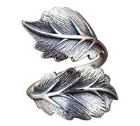 Black Solid 925 Sterling Silver Leaf Ring Tree Leaves Ring for Women Girls Open and Adjustable
