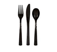 Black Solid Assorted Plastic Cutlery - Classy & Elegant Flatware Design - Perfect for Parties, Weddings & Events - 18ct