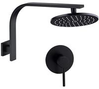 Black Solid Brass Shower System 8-12 Inch Rainfall Showerhead Swan Neck Shower Arm Single-Function Mixer Luxury Bathroom Shower Set Modern Design