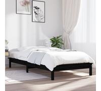 Black Solid Pine Bed Frame 90x200 cm Size Single Wooden Slatted Platform Sturdy [EEK: A]