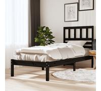 Black Solid Pine Wood Bed Frame 100x200 cm with Headboard, Sturdy Slats - Small [EEK: D]