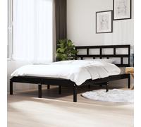 vidaXL Bed Frame Black Solid Wood Pine 140X190 Cm, Black