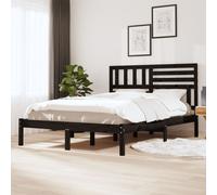 Black Solid Pine Wood Bed Frame 140x190 cm with Headboard, Sturdy Slats Base Bed [EEK: D]