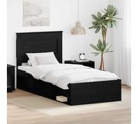 Black Solid Pine Wood Bed Frame with Headboard 100 x 200 cm, Modern Design [EEK: A]