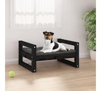 Black Solid Pine Wood Dog Bed 55.5x45.5x28 cm Sturdy Wooden Pet Sofa Raised Base