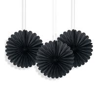 Black Solid Tissue Paper Fans (15cm) 3 Pieces - Vibrant Hanging Decorations for Parties & Events