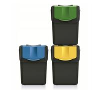 (Black) Sorting Waste Bin Recycling Dustbin 20L Black White Grey Stackable Set of 3 Bins