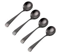Black Soup Spoons Large Bowl Round Head Stainless Steel Heavy Handle Food Serving Spoons