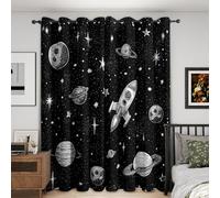 Black Space Galaxy Curtains Blackout, 90x90 Inch 2 Panels - Kids Rocket Planet Pattern Black Out Curtains, Home Decor, 90 Drop Eyelet Window Drapes for Bedroom, Living Room A&BH18