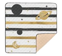Black Space White and Gold Striped Cute Foldable Baby Playmat for Indoor Outdoor Comfortable Playroom Activity Mat for Baby Kids Toddlers Infants, 50'' x 50''