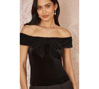 Black Sparkle Black Velvet Bow Bardot Top Mela Black 16