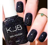 Black Sparkle Nail Polish - 12ml Quick-Dry, High-Gloss Varnish - Glittery, Shiny Oil-Based Formula - Create DIY Nail Art at Home