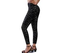 Black Sparkly Leggings for Women, High Waisted Sparkle Pants, Stretch Glitter Party Legging for Club Holiday Night Out, Silver, XL