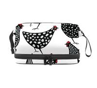 Black Speckled Chickens Double Layer Cosmetic Bag for Women and Girls, Travel Toiletry Bag Makeup Handy Pouch Organiser Bag with Brush Compartment