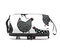 Black Speckled Chickens Double Layer Cosmetic Bag for Women and Girls, Travel Toiletry Bag Makeup Handy Pouch Organiser Bag with Brush Compartment