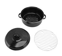 Black Speckled Enamel Roasting Pan, Non Stick Oven Roaster with Lid and Rack for Sweet Potatoes Chestnuts BBQ, Cast Iron Stainless Steel Roasting Pan for Even Heat (Iron Cover 26cm)