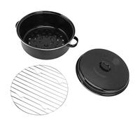 Black Speckled Enamel Roasting Pan, Non Stick Oven Roaster with Lid and Rack for Sweet Potatoes Chestnuts BBQ, Cast Iron Stainless Steel Roasting Pan for Even Heat (Iron Cover 28cm)