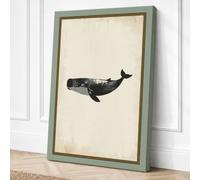 Black Sperm Whale Minimalist Canvas Wall Art Print 18x12 Inch (46 x 30 cm)