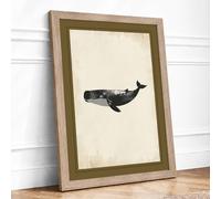 Black Sperm Whale Minimalist Framed Wall Art Print A2 (59.4×42cm) Oak, Wall Decor for Living Room, Bedroom, Office & Home, Ready to Hang, Art Gift