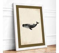 Black Sperm Whale Minimalist Framed Wall Art Print A2 (59.4×42cm) White, Wall Decor for Living Room, Bedroom, Office & Home, Ready to Hang, Art Gift