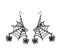 Black Spider Web Dangle Earrings for Women Lightweight Red Crystal Spiders Halloween Statement Charms Drop Fish Hook Dangling Earring Creative Holiday Festival Party Jewelry