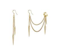 Black Spike Asymmetric Threader Drop Dangle Earrings for Women Men Teen Girls Boys Punk Personalized Cartilage No Pierced Cuff Long Chain Fish Hook Piercing Hanging Earrings for Boyfriend Daughter Son