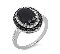 Black Spinel Ring 925 Fine Jewelry Black Gemstone Rings For Women Oval Shaped Zircon