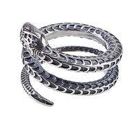 Black Spiral Snake Shaped Pinky Wrap Ring Vintage 925 Sterling Silver Serpent Ring Jewellery for Men Women Open and Adjustable