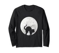 Black Spooky Cat Full Moon Halloween Costume Pajama Top Long Sleeve T-Shirt