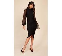 Black Spot Mesh Ruched Midi Dress Little Mistress Black 10
