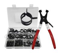 Black Spring Hose Clamps Set 90 PCS, Flexible Pipe Clamps 10-21 mm with Pliers, Quality Steel Construction, Ideal for Various Applications, Convenient Transparent Box