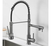 Black Spring Kitchen Faucet with Pull Out Sprayer 360° Swivel Mixer Tap Lead Free Copper Single Handle Flexible Design 2 Spray Modes for Kitchen Sink