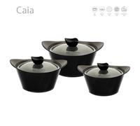 CAIA 3pc Die-cast Non-Stick Marble Coated Stockpot Set with Glass Lids (Black)