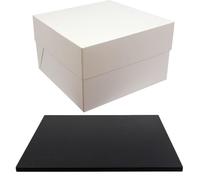 Black square 16 inch cake drum and white box