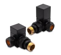 Black Square Cubic Corner Modern Standard Radiator Towel Rail Valves Central Heating (Pair) 1/2" BSP