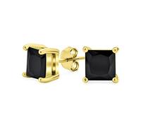 Black Square Cubic Zirconia Princess Cut AAA CZ Stud Earrings For Men Gold Plated .925 Sterling Silver 8MM