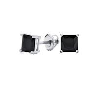 Black Square Cubic Zirconia Princess Cut CZ Stud Earrings For Women Men Screw back .925 Sterling Silver