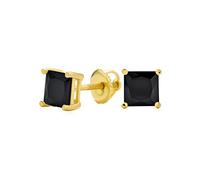 Black Square Cubic Zirconia Princess Cut CZ Stud Earrings Women Men Screw back Gold Plated Sterling Silver 5MM