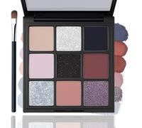 Black Square Eyeshadow Palette with 9 Matte & Glitter Shades - Vegan, Long Lasting, Waterproof Powder for Smokey, Daily & Party Eye Makeup, Compact Mirror & Brush Included