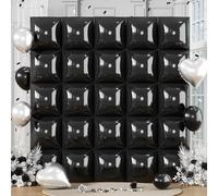 Black Square Foil Balloons Wall, 25PCS Double Sided Metallic Chrome Black Foil Square Balloon Backdrop Tunnel Arch Kit Background Decor for Birthdays Graduation New Year Racing Theme Halloween Wedding