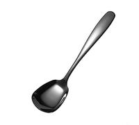 black Square Head Stainless Steel Spoon,Rice Spoons,Stainless Steel Soup Spoons,Ice Cream Spoons,Long Handle Flat Bottom Spoons,Dinner Spoon
