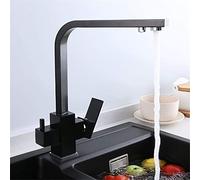 Black Square Kitchen Faucet with 360° Swivel Dual Handle Drinking Water Filter Tap Deck Mounted 3 Way Mixer for Sink Ausious Clouds Design