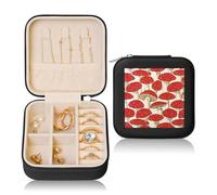 Black Square Leather Jewelry Box - Portable Red White Mushroom Print Storage for Women, Ideal Geburtstag & Valentinstag Gift