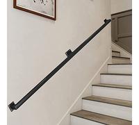 Black Square Metal Railing for Indoor & Outdoor Stairs - 2.5m Wall-Mounted Safety il Stair Support Bar Foot Rail for Porch & Deck & Stylish