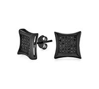 Black Square Shaped Cubic Zirconia Micro Pave CZ Kite Stud Earrings For Men Black Plated .925 Sterling Silver 11MM